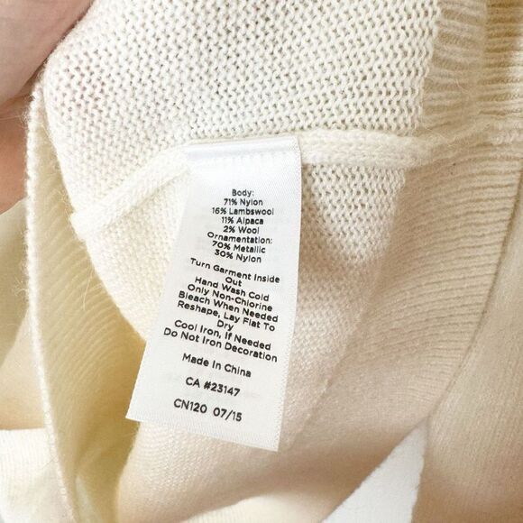 Talbots Wool Blend Snowflake JOY Gold Print Super Soft Sweater Women’s - Size MP - Picture 7 of 9